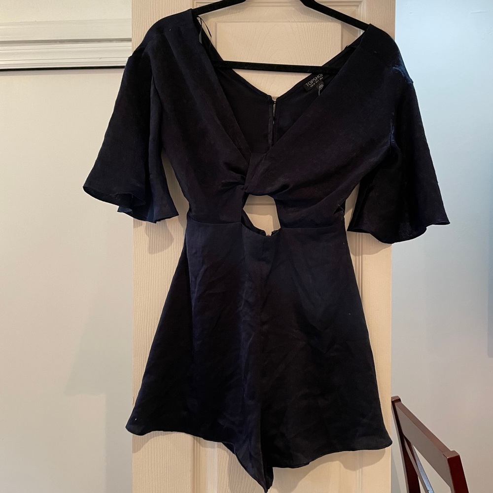 Topshop Navy Satin Romper- Size 2 NWT